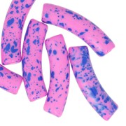 32x8 mm curved tube beads in opaque acrylic - Fuchsia Mottled Blue x6