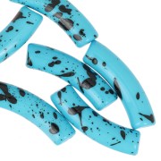32x8 mm curved tube beads in opaque acrylic - Turquoise Mottled Black x6