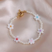 12mm mother-of-pearl flower bead - White - Coral Red x1