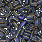 7x3.5mm Striped tube beads - Preciosa Ornela Rola - Blue Travertine - White x5g
