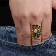 Stainless steel 316L adjustable wide ring - 6mm cabochon 6 mm S. 52 to 58 x1