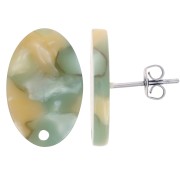 18x12mm Acetate oval earstuds - Marbled Green Orange Pearl x2