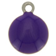 8mm 304 stainless steel and epoxy resin round charms - Dark purple x5