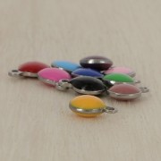 8mm 304 stainless steel and epoxy resin round charms - Dark purple x5
