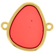 19x20mm Drop spacer 2 rings epoxy resin stained glass effect Golden - Red x1