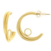 23mm 304L Stainless Steel Open hoop earrings 2 wires - with open ring - Gold x2