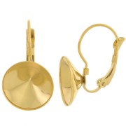 Earrings Dormeuses - cabochon Rivoli 1122 14 mm Stainless steel 303L Gold x2