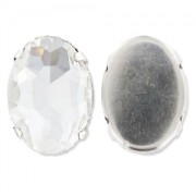 Oval faceted set cabochon 18x13mm Crystal/Rhodium tone