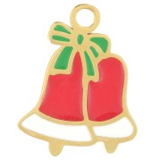 15x12mm Stainless Steel 316L Christmas Bell Charm Epoxy Resin - Gold - Red x1
