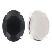 Oval faceted set cabochon 18x13mm Jet/rhodium