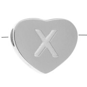6x7mm - Stainless steel 316L alphabet heart shape bead - X x1