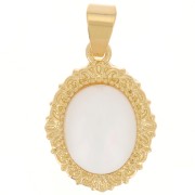 17x12.5mm Oval medal pendant with mother-of-pearl - 3 microns Gold-plated x1