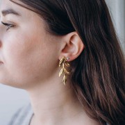 48x17.5mm 304L stainless steel Leaf dangle earrings - Gold x2