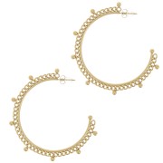 56mm 304L stainless steel Open hoop earrings with chain and small balls - Gold x2