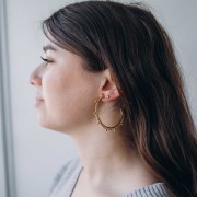 56mm 304L stainless steel Open hoop earrings with chain and small balls - Gold x2
