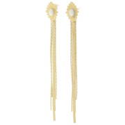 98x13mm 304L stainless steel cabochon gemstone fringe earrings - gold x2