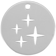 13mm 925 Sterling silver round charm - 4 stars design x1