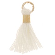 12mm Imitation cotton tassel with ring - Gold Tone - Cream x1