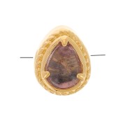 6x4mm drop bead with crimped tinted glass - 3-micron gold-plated - Pink x1