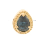 6x4mm drop bead with crimped tinted glass - 3-micron gold-plated - Blue x1