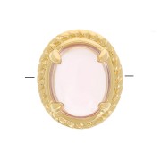 6x4 mm oval bead with tinted glass setting - 3-micron gold-plated - Pink x1