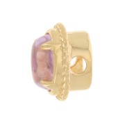 6x4 mm oval bead with tinted glass setting - 3-micron gold-plated - Pink x1