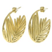 30mm open hoop with palm leaf - 316L stainless steel - Gold x2