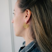 30mm open hoop with palm leaf - 316L stainless steel - Gold x2