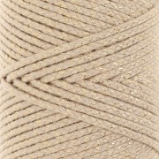 2.5mm braided cotton cord - made in France - Beige - Gold x1m