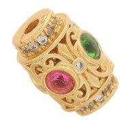 12x8.5mm Vintage tube bead with Zirconium oxides - Fine gold plated x1