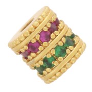 6x5.5mm Tube bead with Zirconium oxides - Fine gold plated - Green - Fuchsia x1
