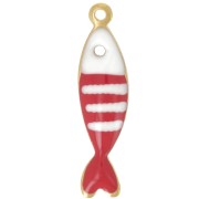 18.5x5mm 304L stainless steel Striped fish charm in epoxy resin - Red x1
