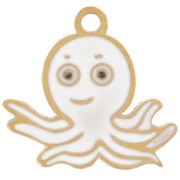 9x10mm 304L Stainless Steel Octopus Charm - Epoxy Resin - Gold - White x1
