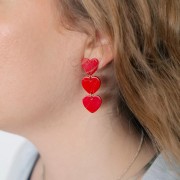 14x15.5mm Acrylic heart earstuds - Pink glitter x2