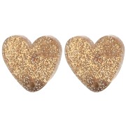 14x15.5mm Acrylic heart earstuds - Bronze glitter x2