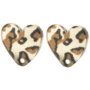 14x15.5mm Acrylic heart earstuds - Cheetah Brown - Black x2