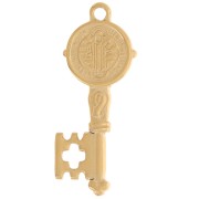 35.5x14mm 304L stainless steel Key pendant - religious pattern - Gold x1