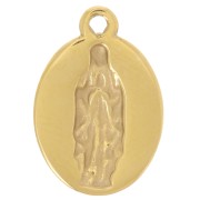 15x10mm 304L Stainless Steel Oval Charm - Religious Pattern - Gold - Fuchsia x1