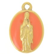 15x10mm 304L Stainless Steel Oval Charm - Religious Pattern - Gold - Orange x1