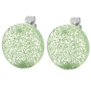 Round 15 mm acrylic earstuds - Moss green glitter x2