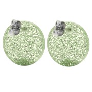Round 15 mm acrylic earstuds - Moss green glitter x2