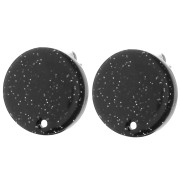15 mm round acrylic earstuds - Black glitter x2