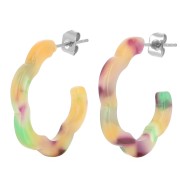 25x24mm Acetate flower hoop earrings - Tortoiseshell - Green - Orange x 2