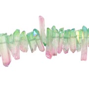 15 - 25mm Tinted Quartz Point Pendant - Tie and Dye - Green - Pink x1