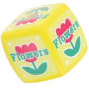 14mm acrylic cube bead - flower pattern - Yellow - Red x1