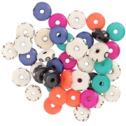 Assortment of flat rondelle beads in engraved bone - Multicolor x39g