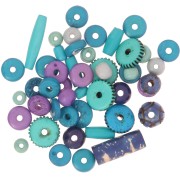 Assortment of engraved and plain bone beads - Multi-Blue - Violet x60g