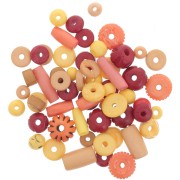 Assortment of engraved and plain bone beads - Yellow - Orange x60g