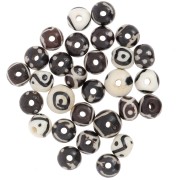 Assortment of 10mm to 12mm round flattened beads in painted bone - Black - White x49g