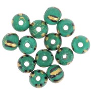 Assortment of 10x8 mm flattened round beads in stained bone - Striped - Green - Gold x20